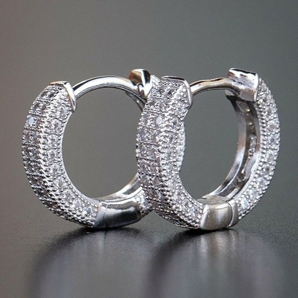 14K White Gold 2ct Diamond Mens Round Earrings Guys Authentic Jewelry 14 Karat